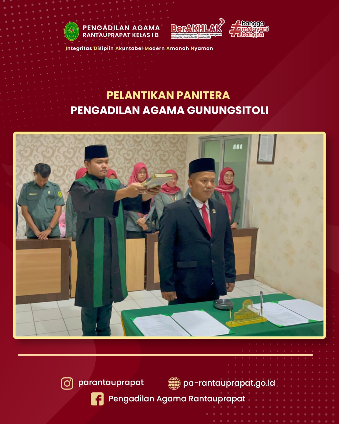 Rantauprapat 15 Juli 2026Selamat dan sukses atas pelantikan Dedy Rikiyandi S.H.I. sebagai Pani