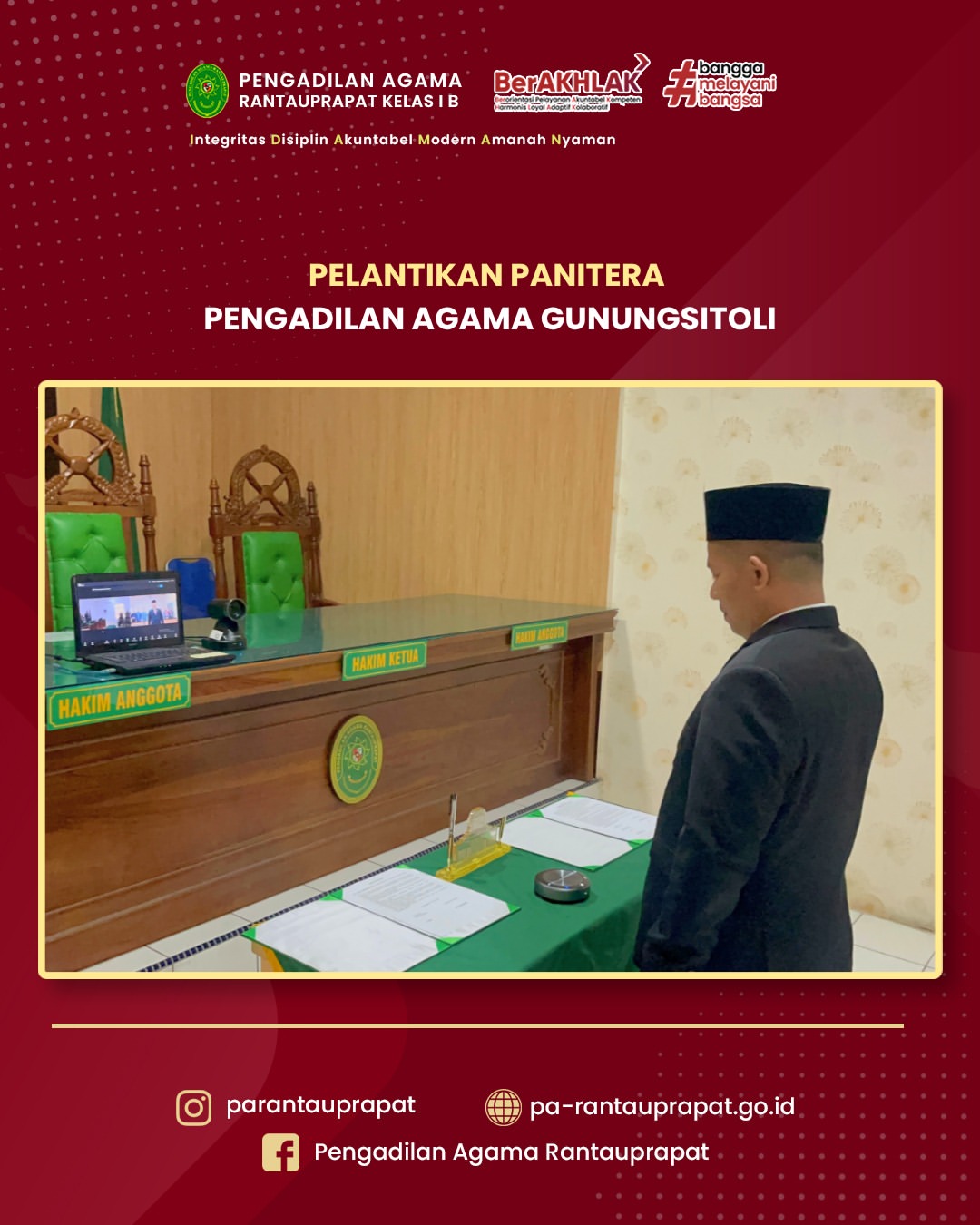 Rantauprapat 15 Juli 2026Selamat dan sukses atas pelantikan Dedy Rikiyandi S.H.I. sebagai Pani 2