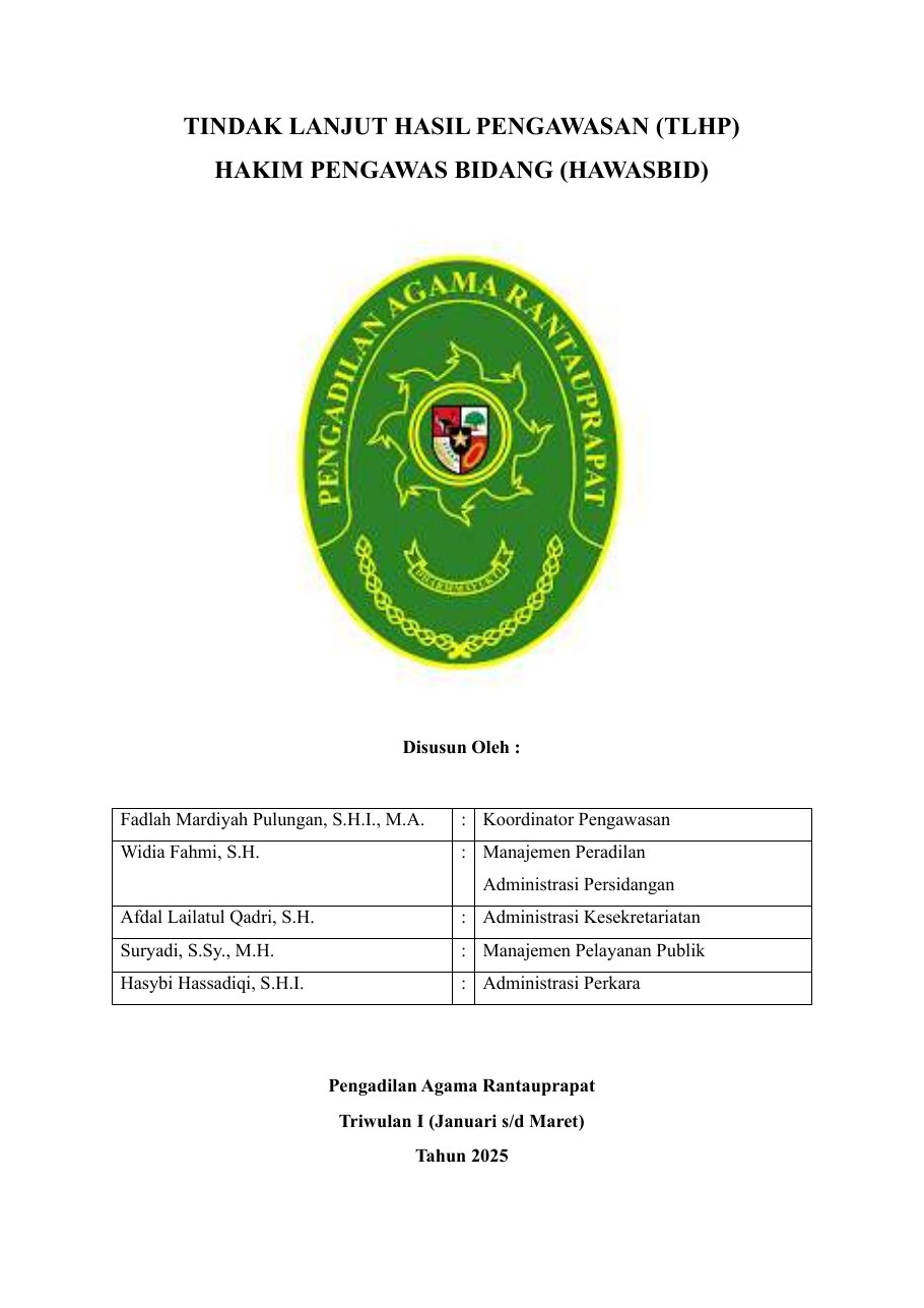 Cover Laporan Pengawasan Internal Triwulan I Tahun 2025